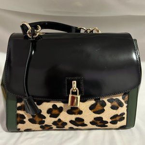 A Bellicci Italy, Black/ Animal print / Green satchel and crossover, leather